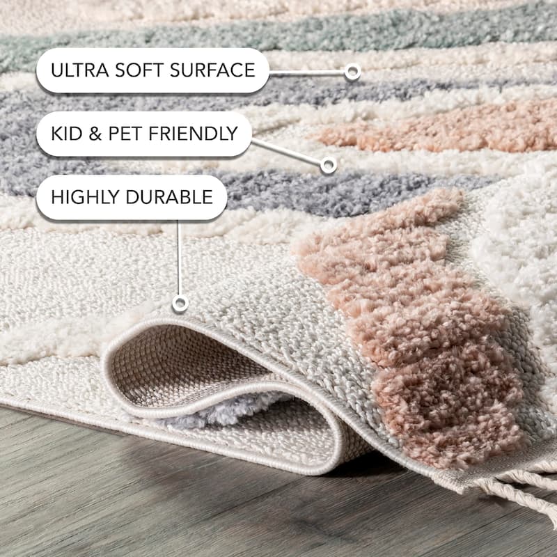 Nuloom Abstract Striped Kids Tassel Area Rug