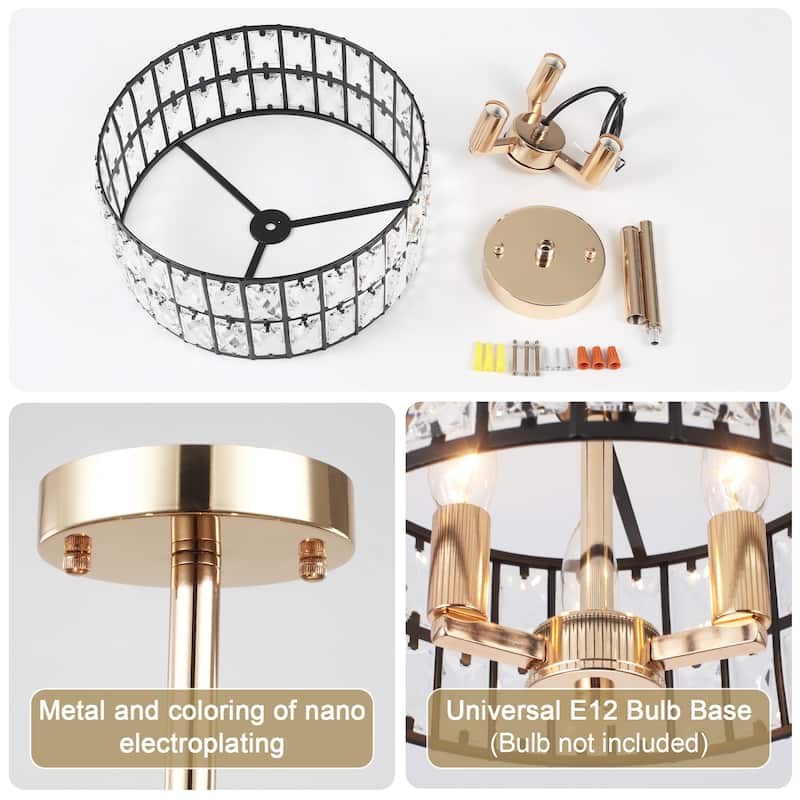 3-Light Crystal Semi Flush Mount Lights for Living Room Hallway