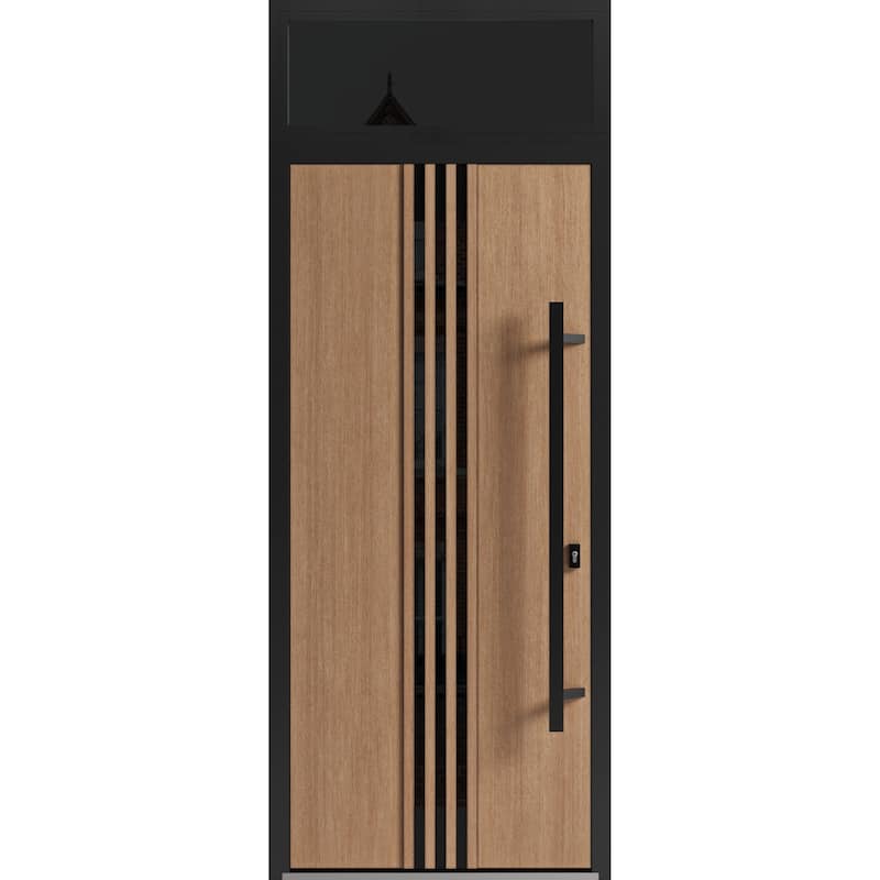 Front Exterior Prehung Steel Door Ronex 1055 Teak Entry Metal Painted W36xH80 Left hand Inswing - Taupe - 36" x 96"