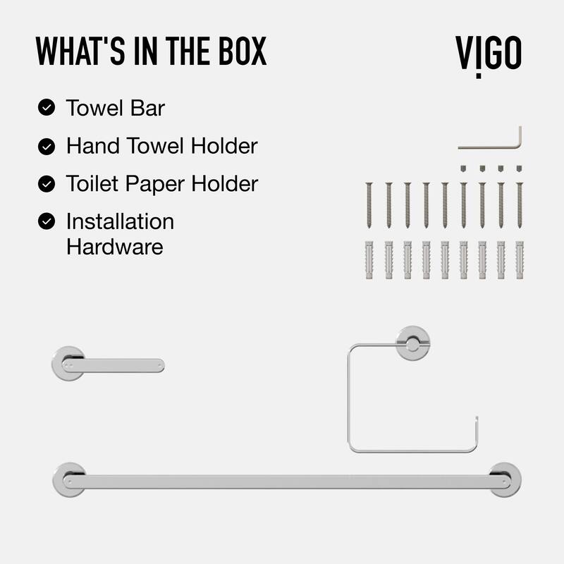 VIGO Arden 3-Piece Bathroom Hardware Accessory Set with 24 in. Towel Bar, Toilet Paper Holder, Hand Towel Holder