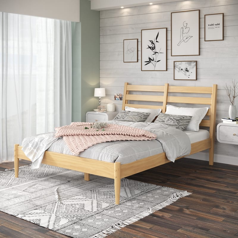 Twin Size Platform Bed with Storage - Solid Wood Slat Bed, Underbed Drawers, Guard Rail, Scandinavian Style