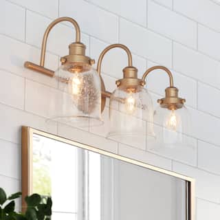 Modern Seeded Glass Bathroom Vanity Light Gold 3-Light Farmhouse Wall Sconces Dimmable - Brass Gold - L 21"xW 9"xH 8"
