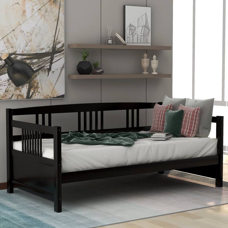 Espresso Solid Wood Daybed with Storage Space