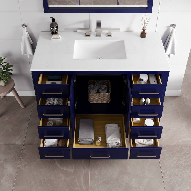 Eviva Aberdeen 42"W x 22"D Bath Vanity with Carrara Quartz Top