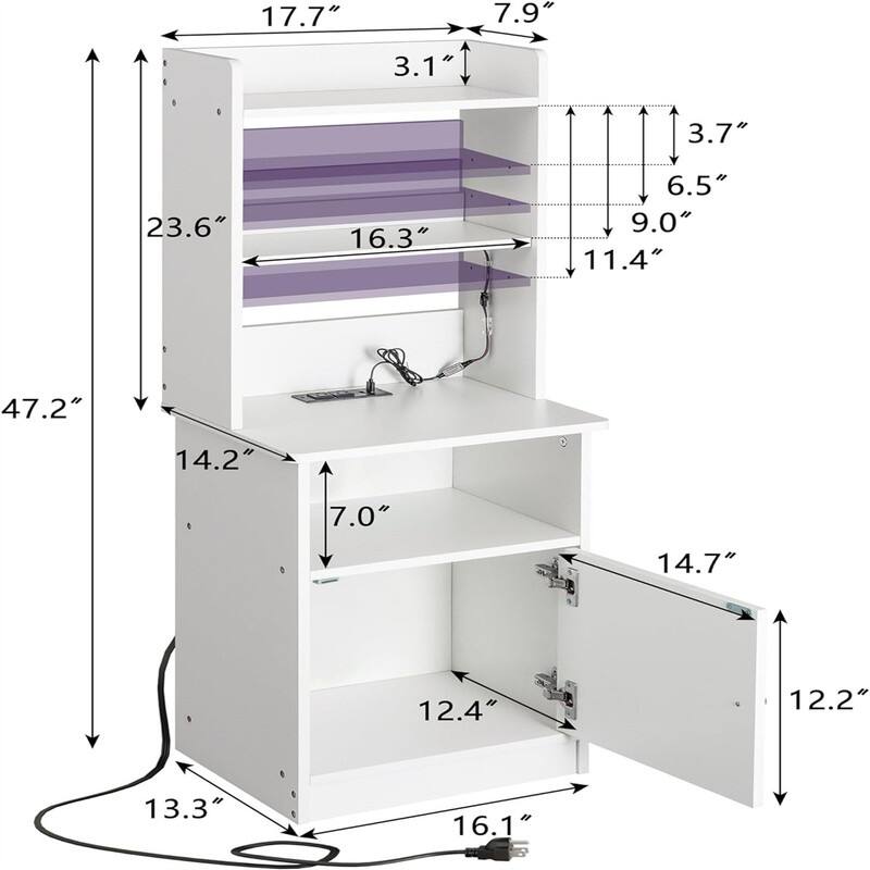 47" Tall Nightstand with Charging Station & LED Lights
