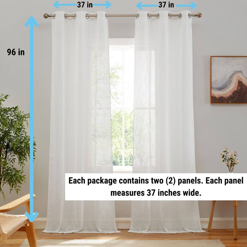 HLC.ME Emily Faux Linen Semi Sheer Light Filtering Transparent Grommet Lightweight Window Curtains Drapery Panels, 2 Panels