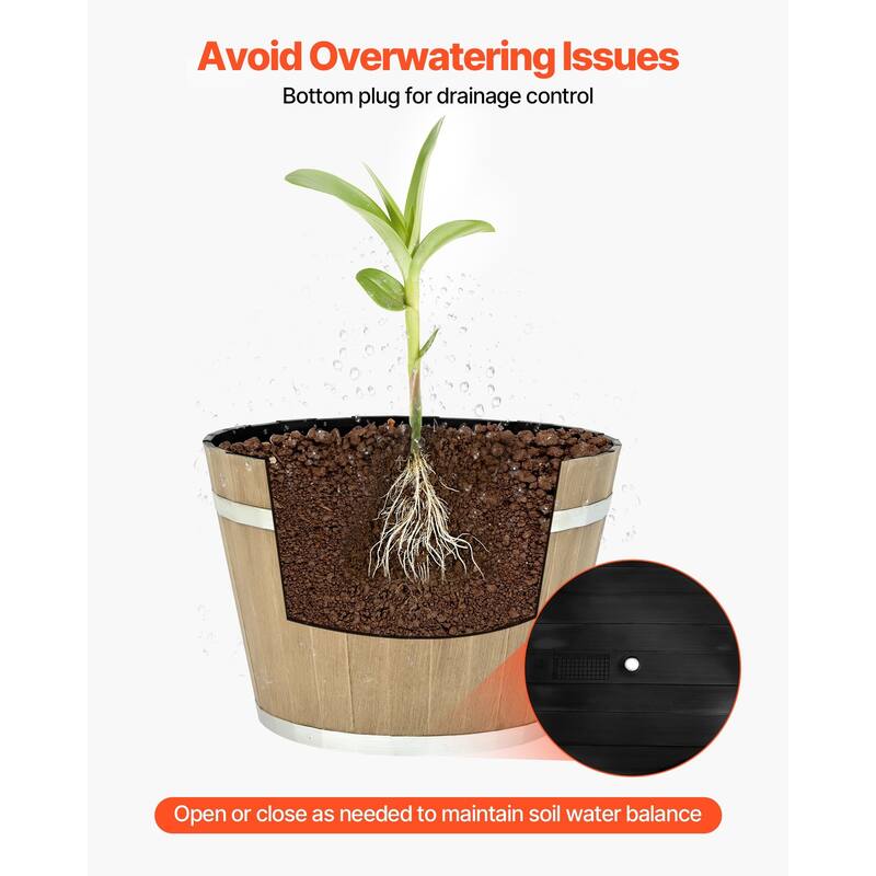 4-Pack Whiskey Barrel Plant Pots with Drainage Holes, 11.8" - 11.81 x 8.27 in