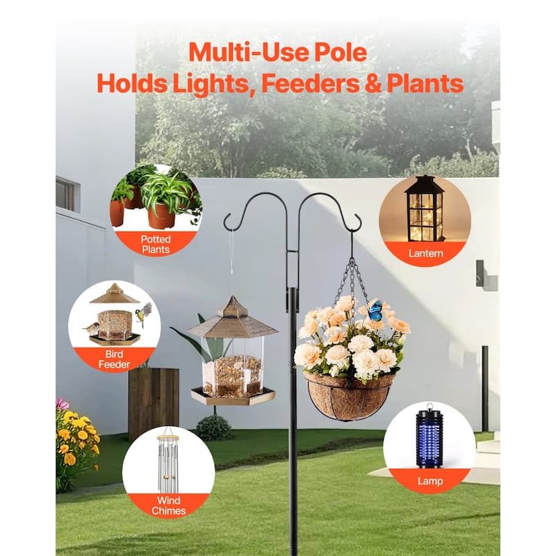 92" Rust-Resistant Garden Stand Bird Feeder Pole with Dual Hooks and 8 Pack Shepherd Hook - 11.61” x 9.84” x 92.32”