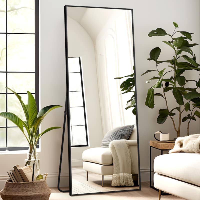 Dovelina Modern Full Length Floor Mirror - Freestanding Vanity Mirror for Bathroom or Living Space - 64*21 - Black