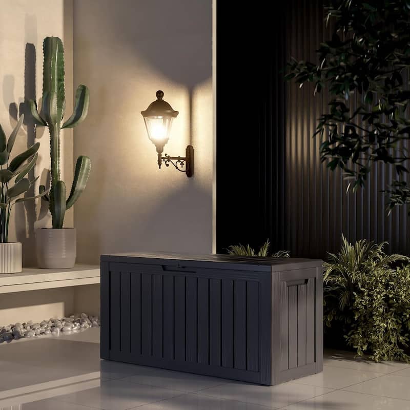 80gallon outdoor resin deck box weatherproofwith hydraulic rod, bench