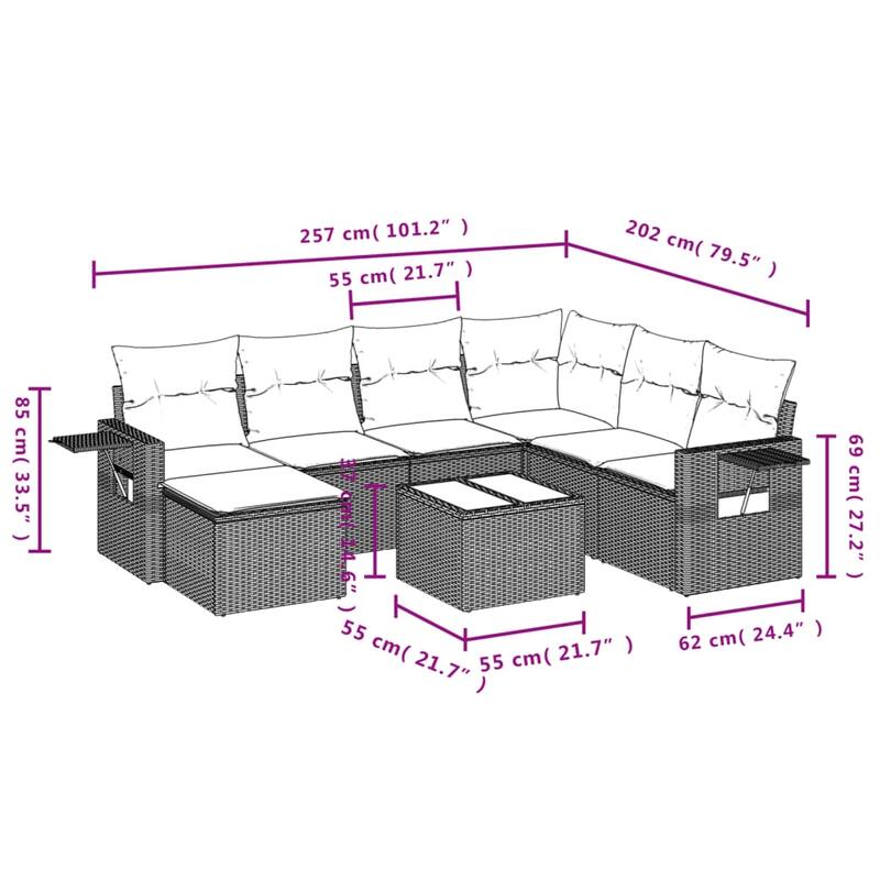 vidaXL 7 Piece Patio Sofa Set with Cushions Black Poly Rattan