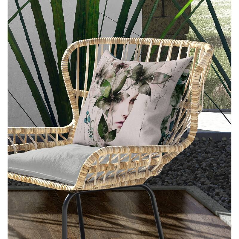 Flora Face Indoor/Outdoor Reversible Throw Pillow Green and Cyan