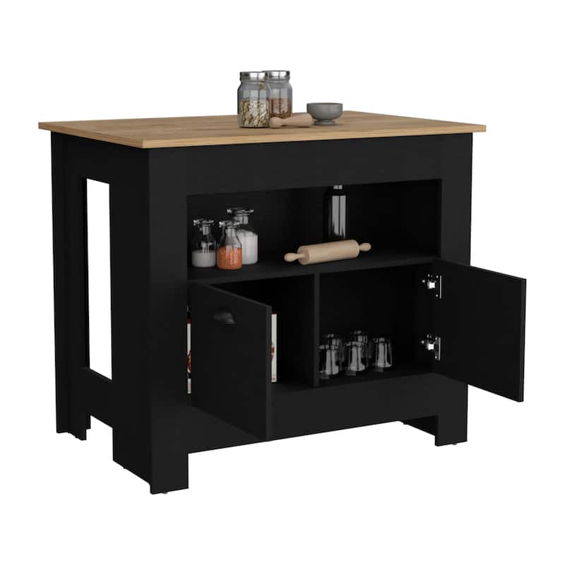 Kitchen Island Two Door Cabinet and Shelf for Dining Room.