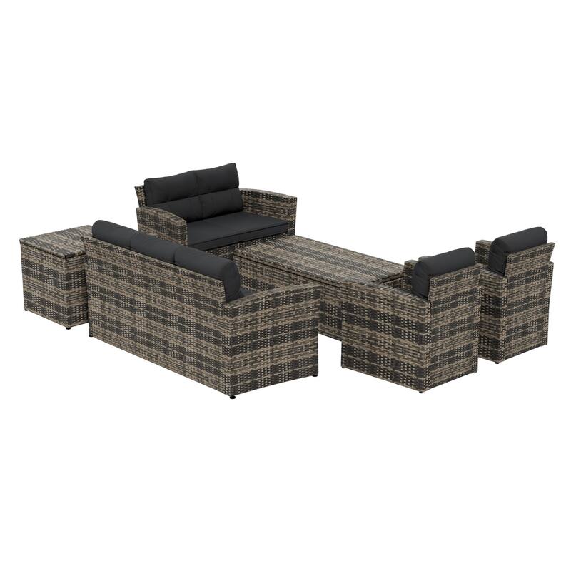Wess 6-Piece Outdoor Patio Conversation Set with Storage and Cushions