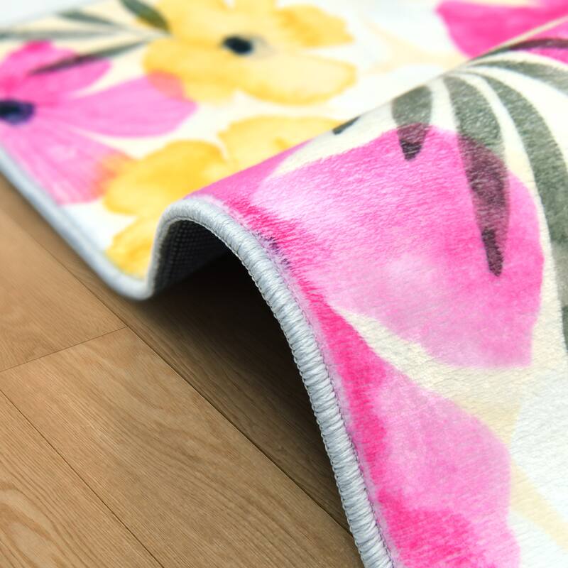 Tropical Posies, Hand Washable Flowers Art Area Rug, power-loomed, 100% polyester, 2mm pile, nonslipping back