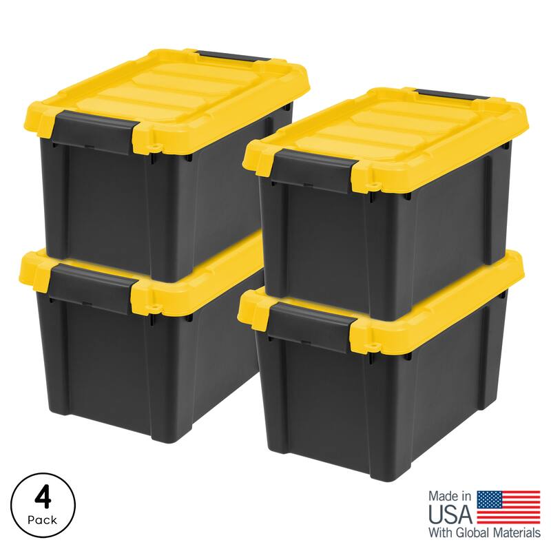IRIS USA® STOR-IT-ALL 21.90 Qt Buckle Lid - Black - Set of 4