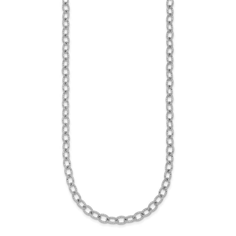 Curata 925 Sterling Silver Rhodium 5mm Ribbed Oval Link Chain Necklace