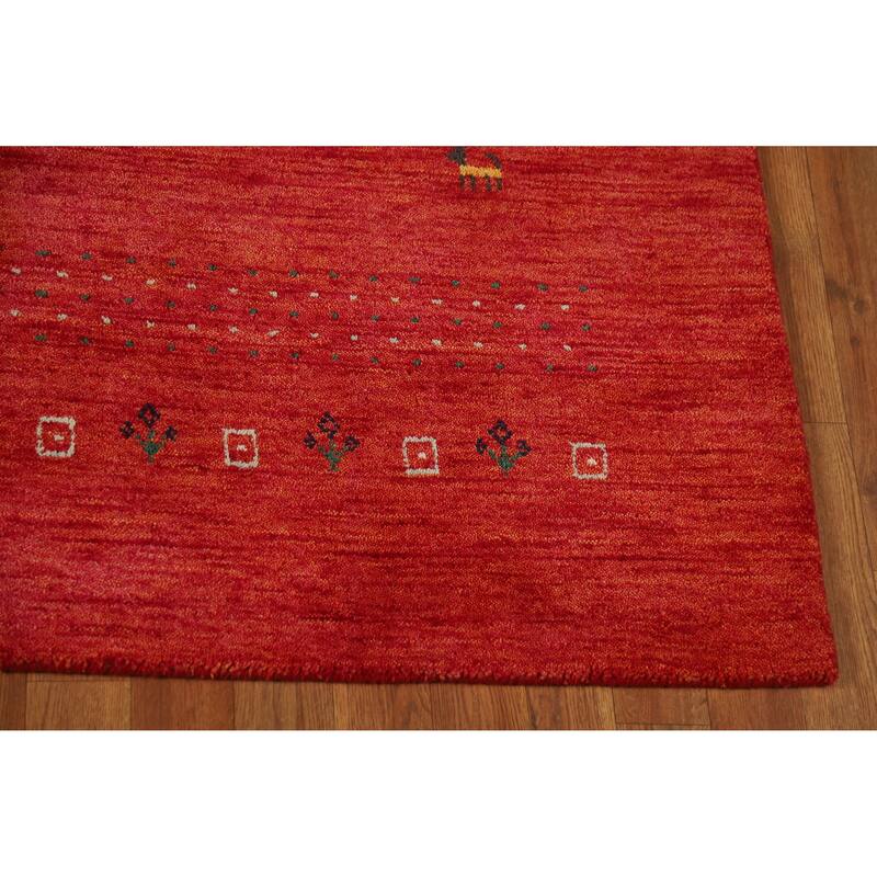 Hand Knotted Oriental 100% Wool Carpet Tribal Animal Pictorial Oranges & Rust Gabbeh Area Rug - 7' 8'' X 5' 5''