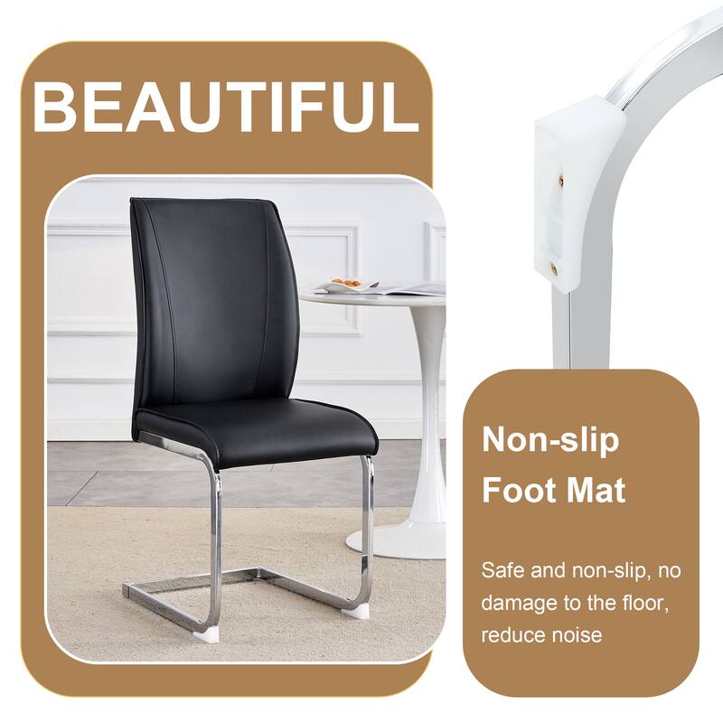 Roomfitters 3pcs Small Round Dining Table Set with PU Upholstered Chairs and Silver Arched Legs