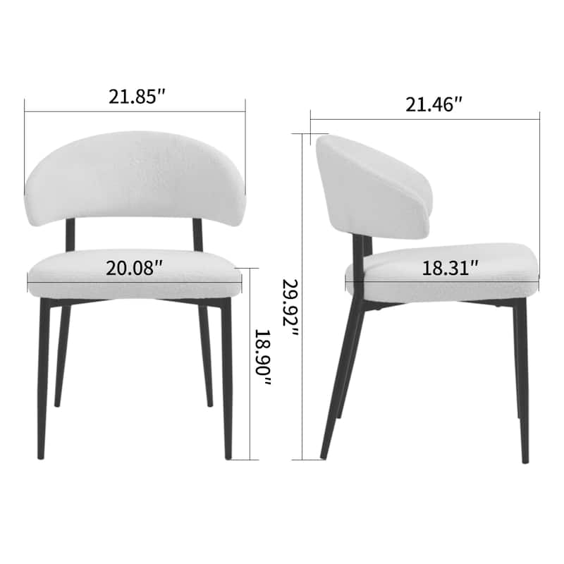 Set of 2 Ayoka White Boucle Dining Chairs with Black Iron Legs