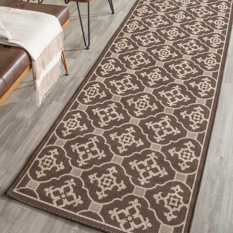SAFAVIEH Courtyard Birgul Indoor/ Outdoor Waterproof Patio Backyard Rug - 2'7" x 8'2" Runner - Chocolate/Cream
