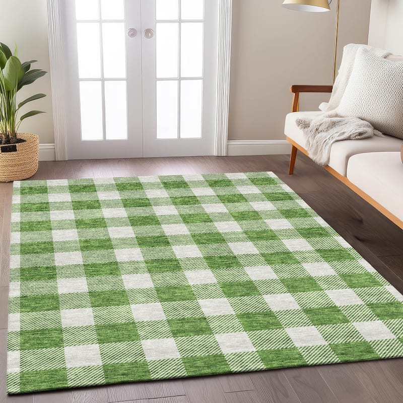 Machine Washable Indoor/ Outdoor Chantille Plaid Rug