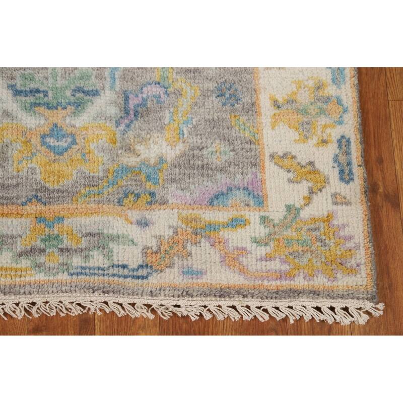 Gray Oushak Indian Foyer Rug Hand-Knotted Wool Carpet - 2'9"x 6'0"
