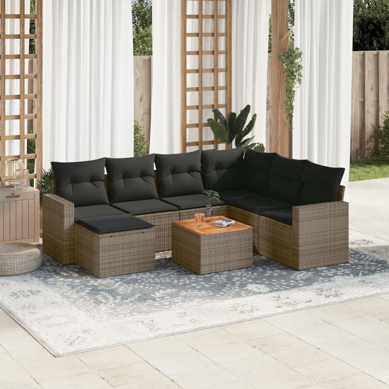 vidaXL Patio Sofa Set with Cushions Outdoor Furniture 8 Piece Poly Rattan - Gray corner + Table + 3x middle - 21.7 x 21.7 x 14.6