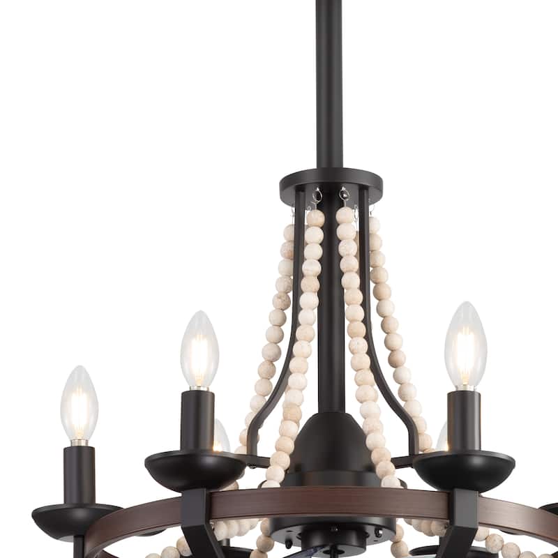 22-Inch Farmhouse 7-Blade Beaded Chandelier Ceiling Fan with Light and Remote