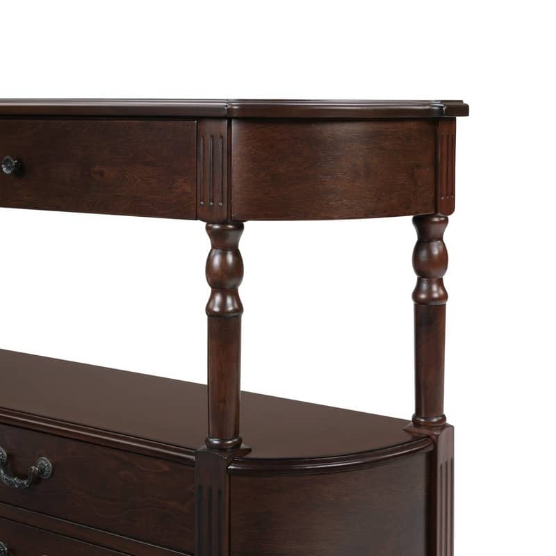Retro 43" Curved Wood Console Table with 3 Drawers and Open Shelf, Sofa Table Behind Couch for Living Room and Hallway Storage