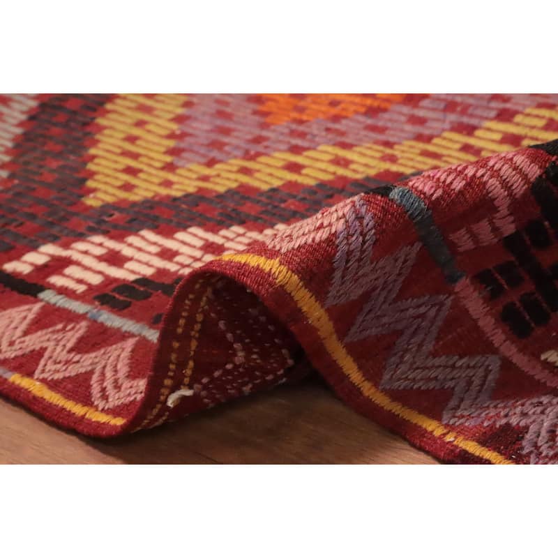 Hand Woven Oriental 100% Wool Carpet Southwestern Tribal Multi-Colored Kilim Area Rug - 9' 2'' X 5' 4''