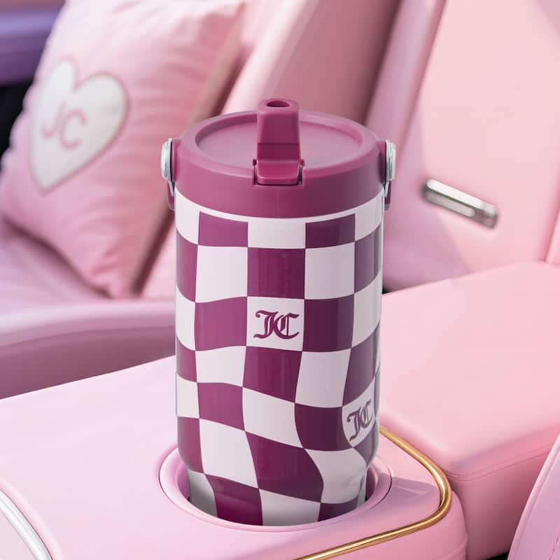Juicy Couture Flip & Sip Hydration Stainless Steel Screw Top Tumbler with Flip Straw and Carry Handle