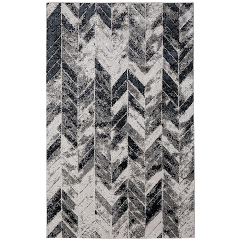 Orin R3048 Chevron Modern Area Rug - 8' x 10' - Black/Gray/Silver