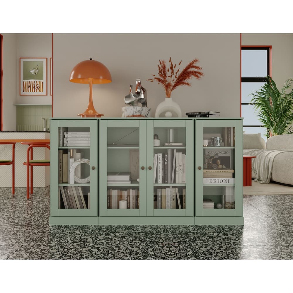 Palace Imports 100% Solid Wood 65" Sideboard with Clear Glass Doors and Adjustable Shelves