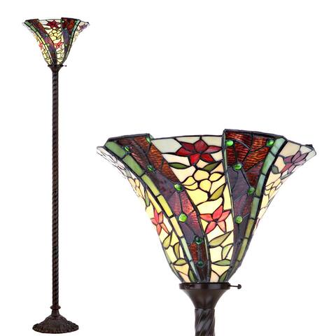 Dragonfly Tiffany-Style 71" Torchiere LED Floor Lamp, Bronze by JONATHAN Y - 71" H x 15" W x 15" D