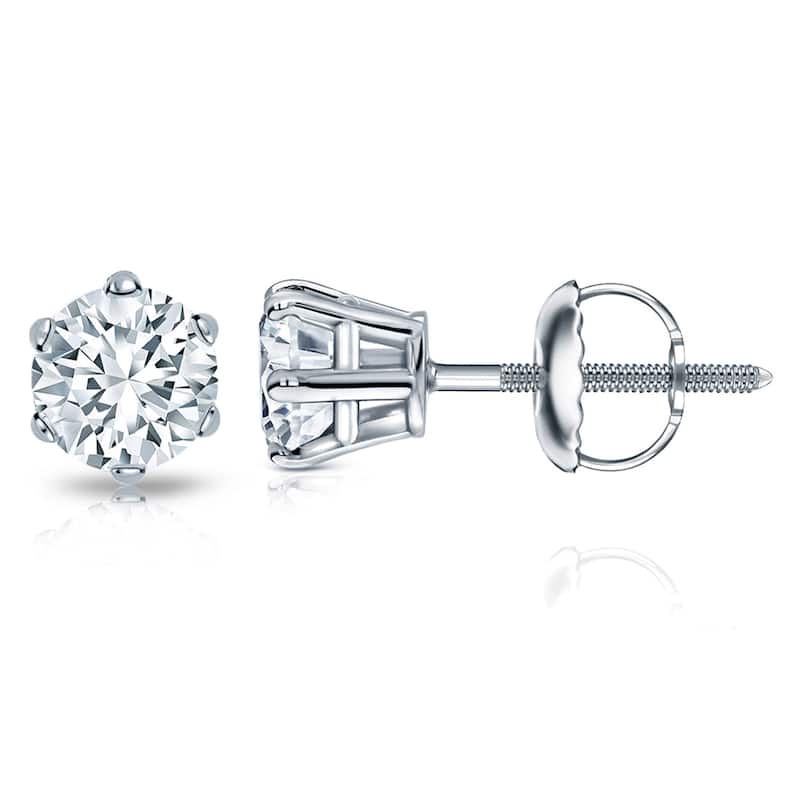 Auriya 1 1/2ctw Round Diamond Stud Earrings 14k Gold 6-Prong (H-I, SI1-SI2)