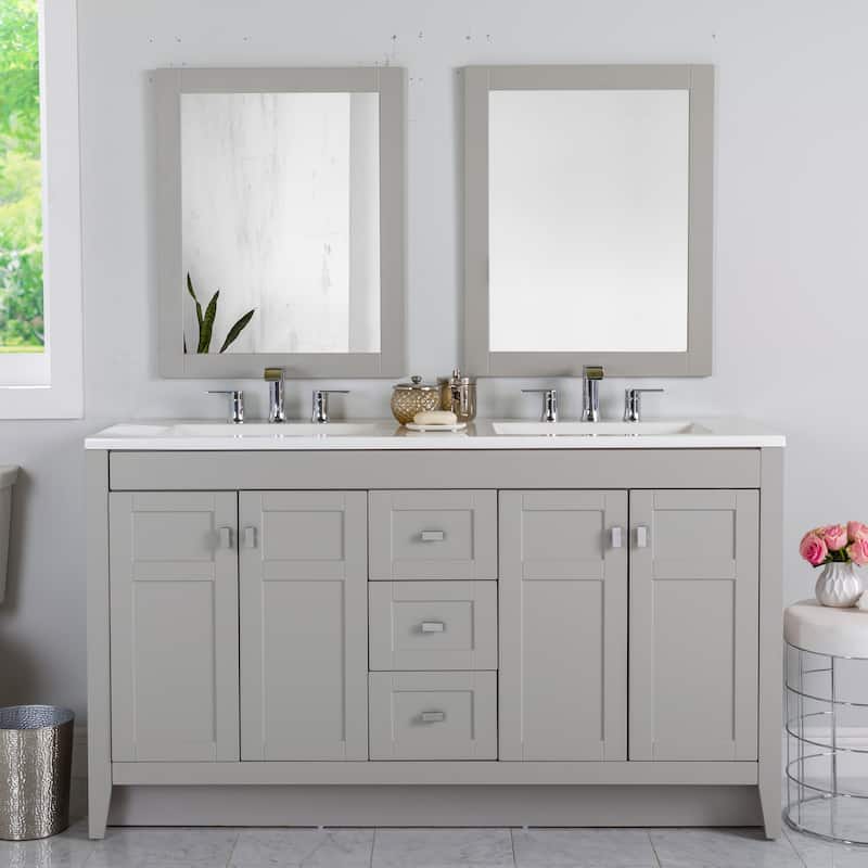 Spring Mill Cabinets Lonsdale 60.5" Double Bathroom Vanity With 6 Drawers and White Sink Top