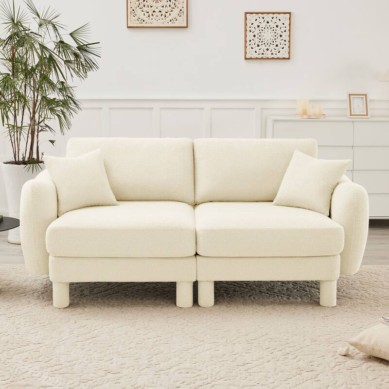 Loveseat Sofa, 78" 2-Seater Upholstered Couch Modern Sectional Couches with Shell-shaped Armrests for Living Room - Beige