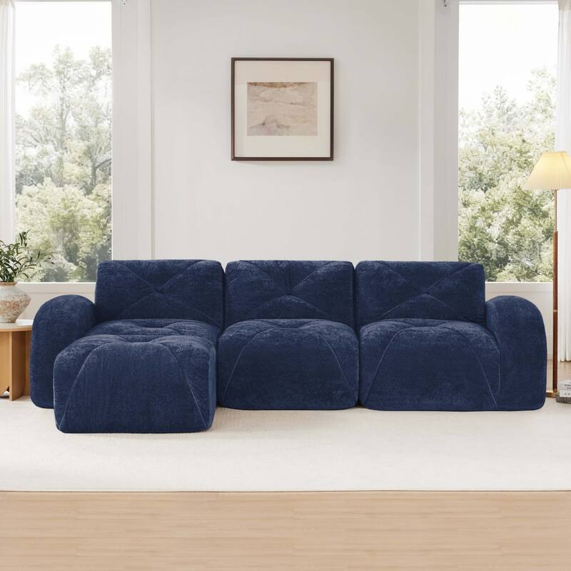 110.6" L-Shaped Velvet Sectional Boneless Sofa with Movable Ottoman