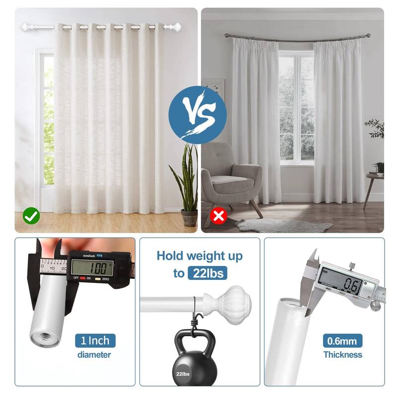 1-inch Diameter Doorknob Adjustable Single Drapery Curtain Rod