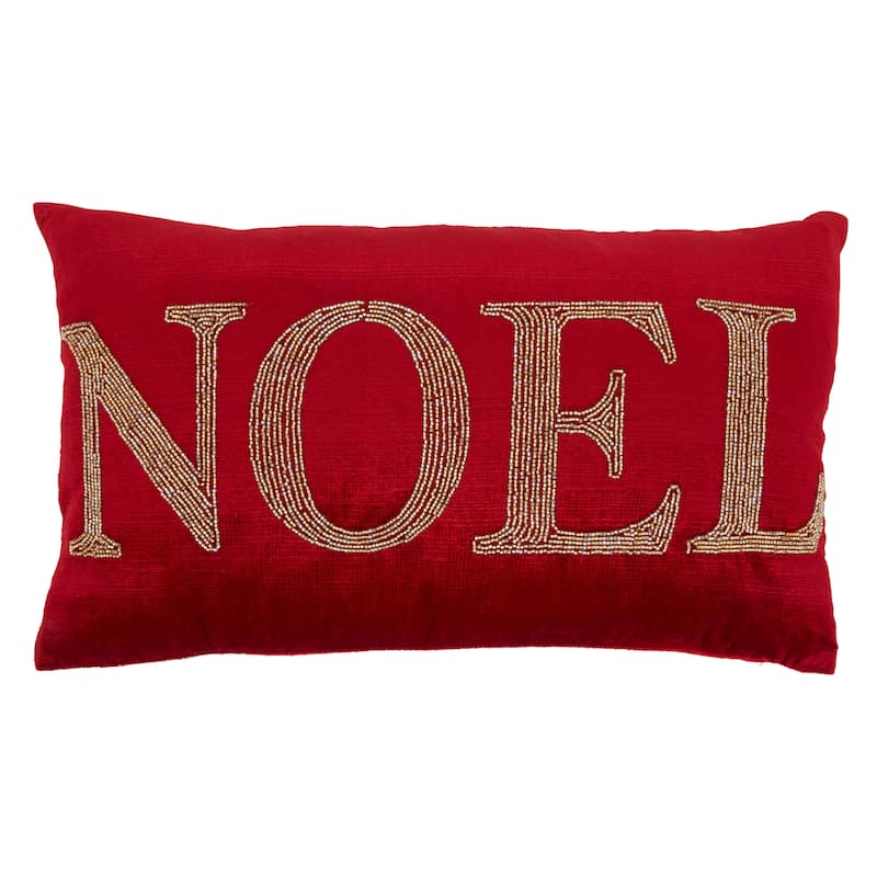 Beaded Pillow With Noel Design
