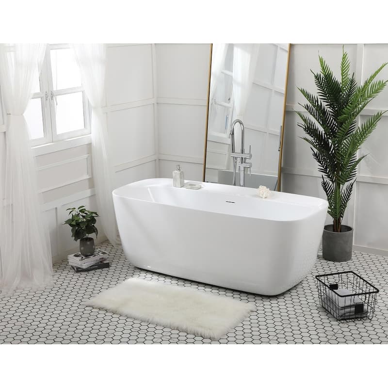 Chad Soaking Bathtub in Glossy White - Glossy White with Chrome  Trim - 67"