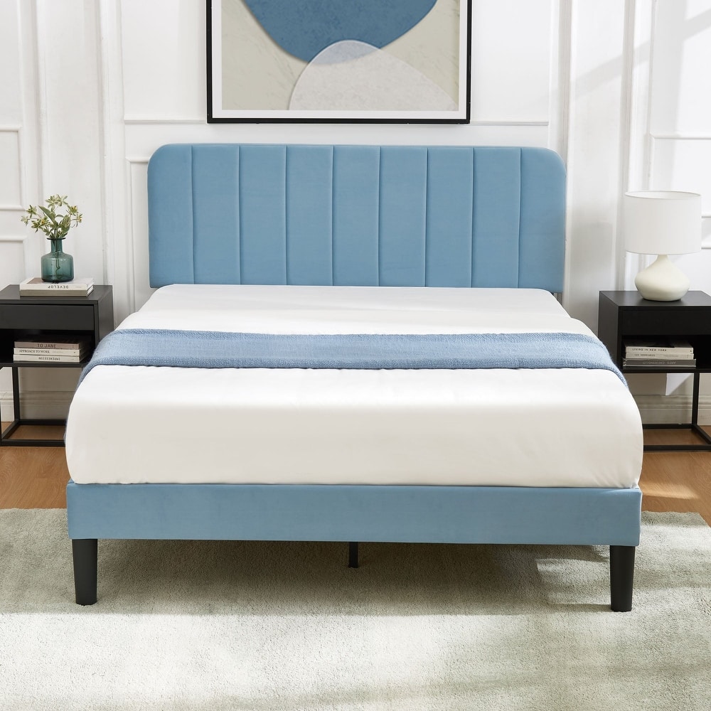 Javlergo Upholstered Bed Frames with Height-adjustable Headboard