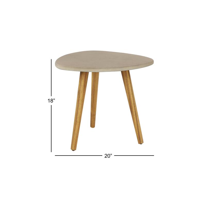Gray Concrete Inspired Oval End Table Outdoor Accent Table with Brown Tapered Wood Legs