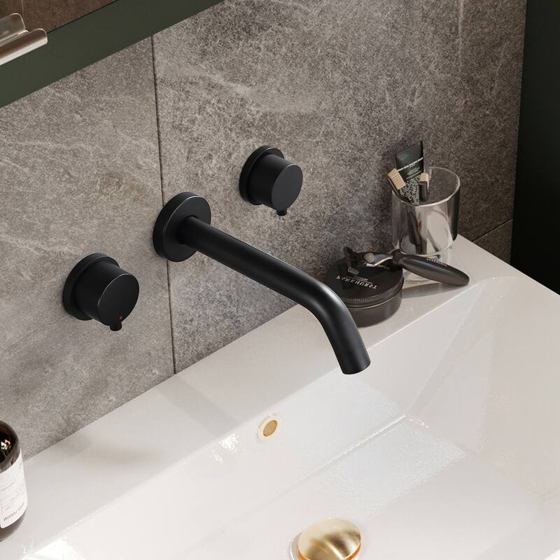 8 in W*8.23 D Solid Brass 2-Handle Wall Mounted Bathroom Sink Faucet