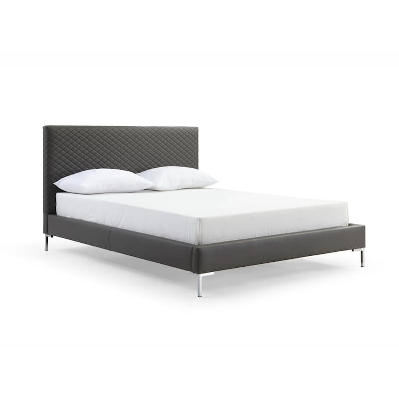 Elegant Full Bed - Dark Gray Upholstered Platform Bed with Chrome Legs - Modern Bedroom Furniture