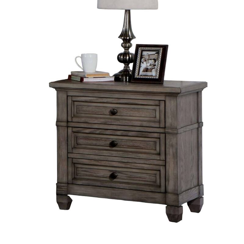 1pc Nightstand Warm Gray Color Solid Wood 3-Drawers - Warm Grey