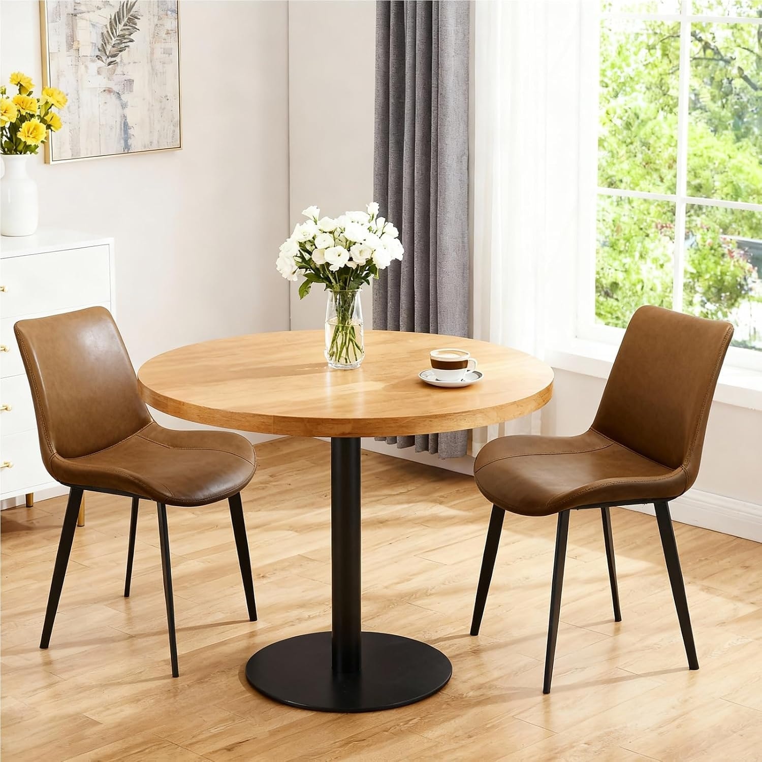 Set of 2 Modern PU Leather Dining Chairs with Ergonomic Backrest & Sturdy Metal Legs for Kitchen, Living Room