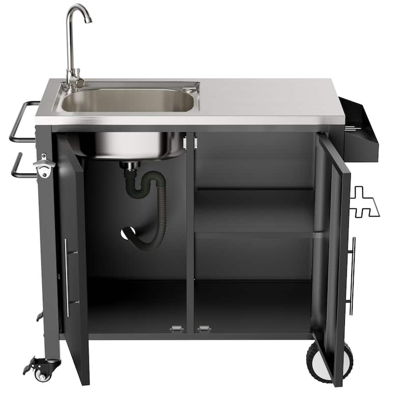 Outdoor Grill Table with Sink, Grill cart with 304 Stainless Steel Sink and Cabinet, Outdoor Grill cart,Outdoor cart