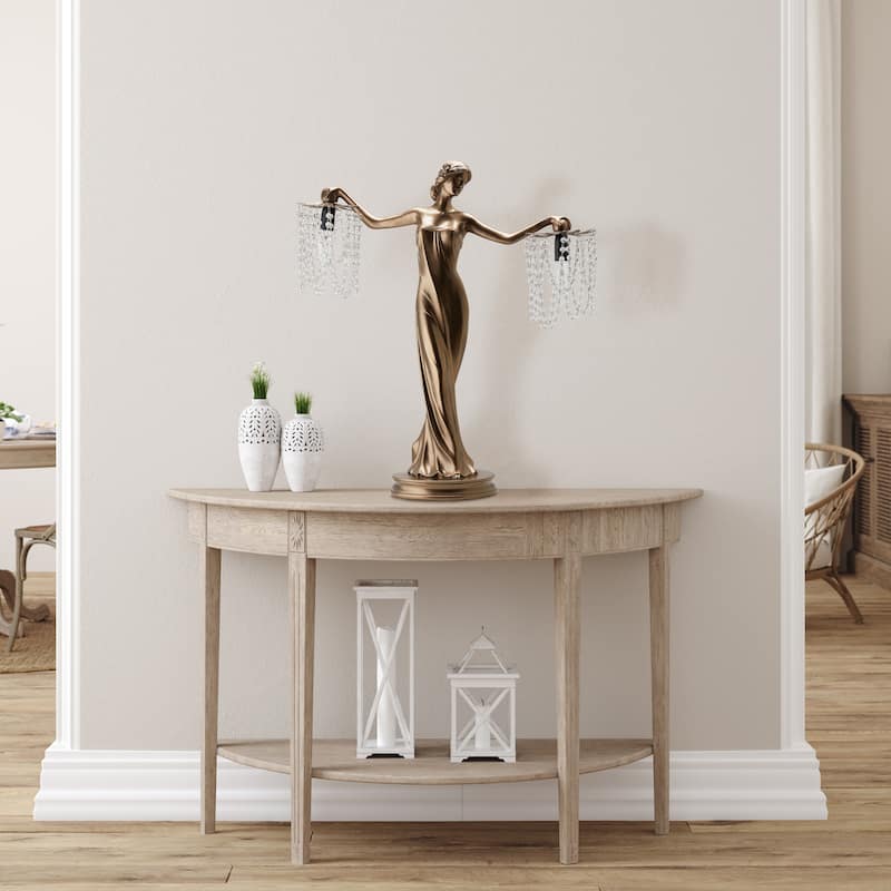 Gracewood Hollow Sansal Bronze/Resin 23.75-inch Grecian Goddess Beaded Table Lamp - 22"L x 7.625"W x 23.75"H